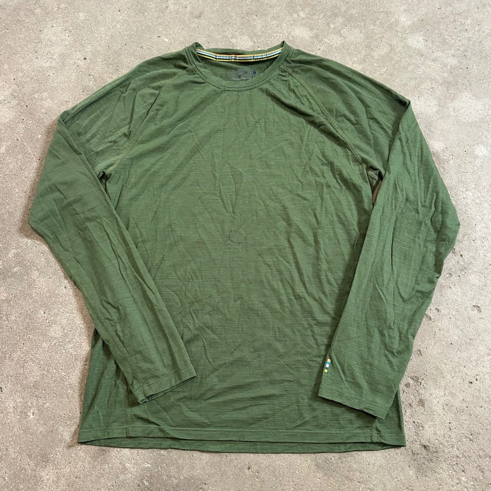 Smartwool Merino 150 Shirt Mens Medium Green Striped Long Sleeve Baselayer Top